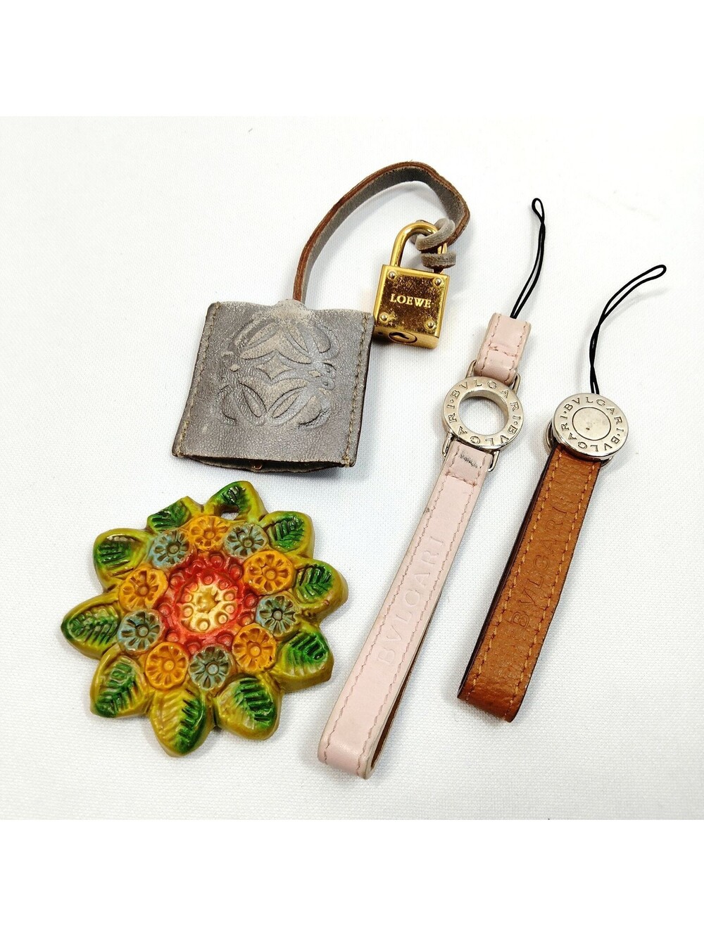 Loewe Bvlgari Charm Short phone strap 4 set Brown Leather 4351776